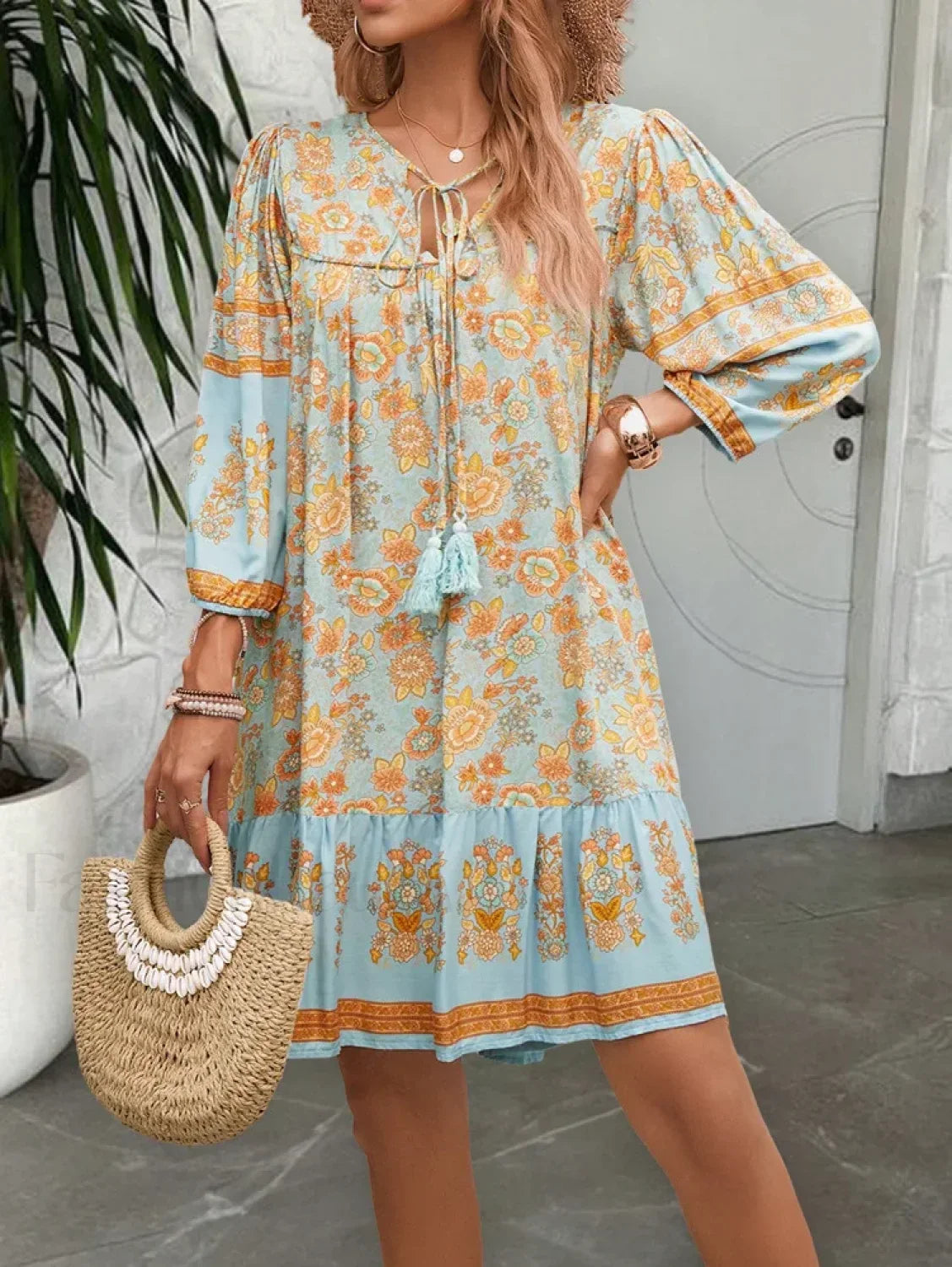 Floral Printed Tassel Boho Dress