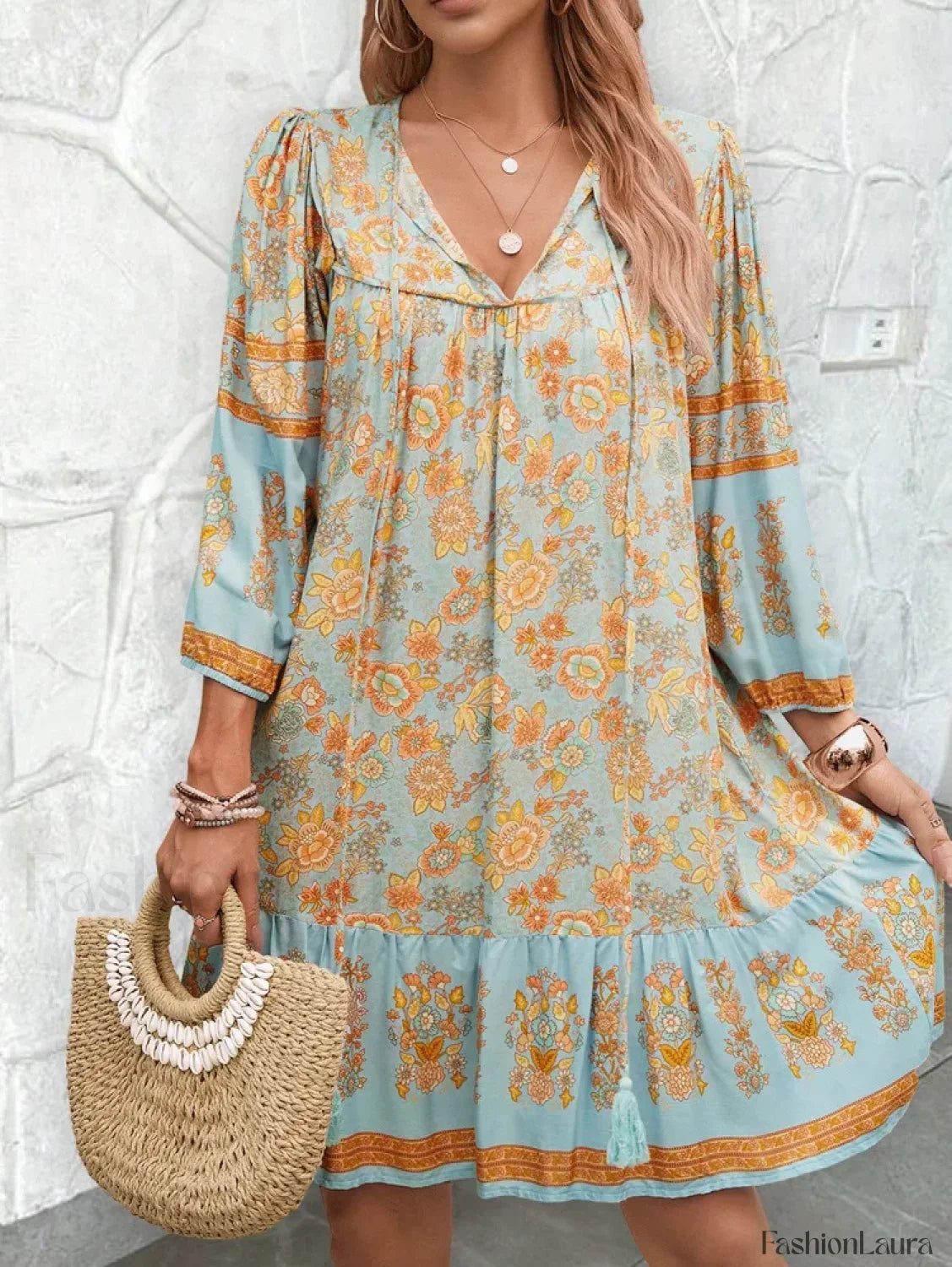 Floral Printed Tassel Boho Dress