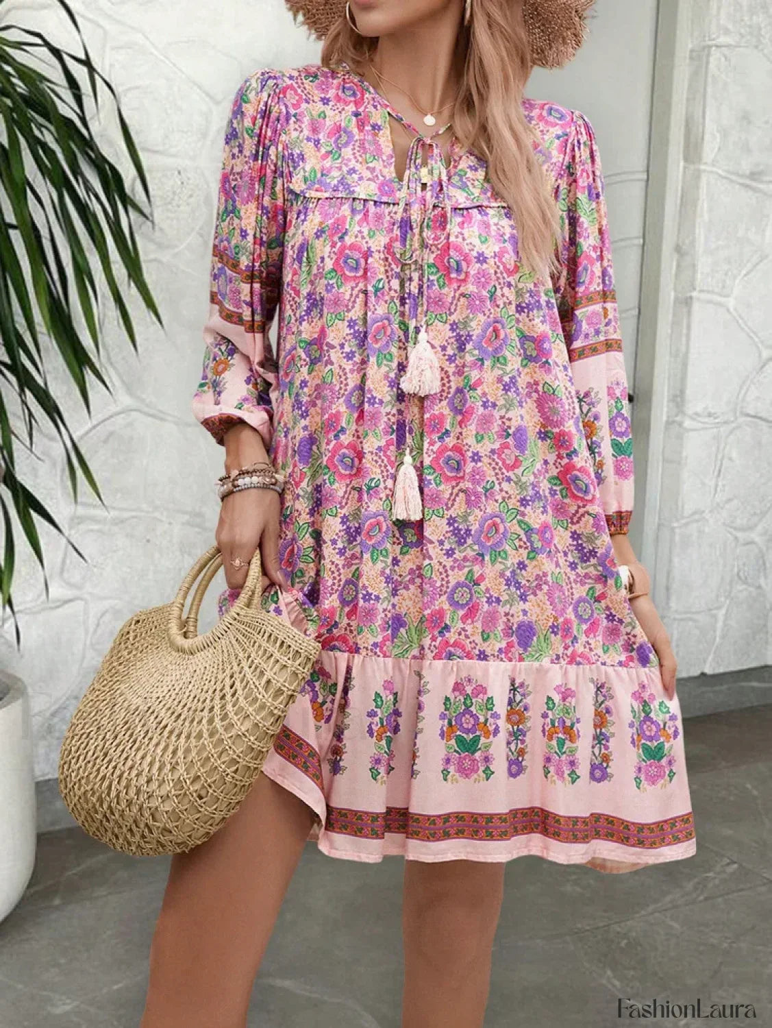 Floral Printed Tassel Boho Dress