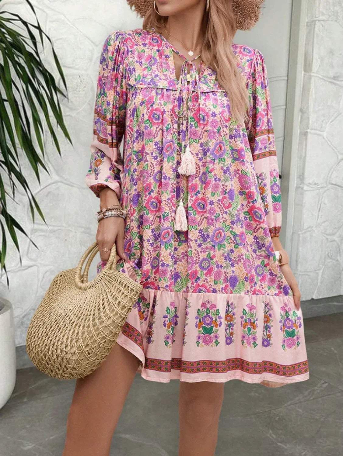 Floral Printed Tassel Boho Dress