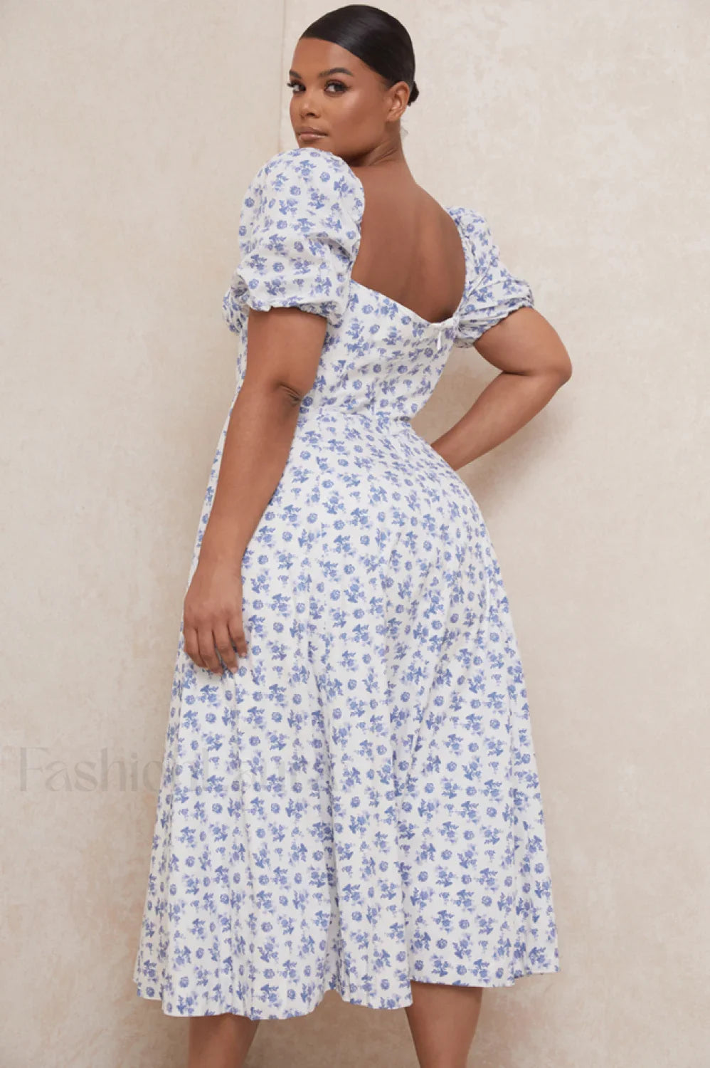 Floral Puff Sleeve Charming Boho Midi Dress