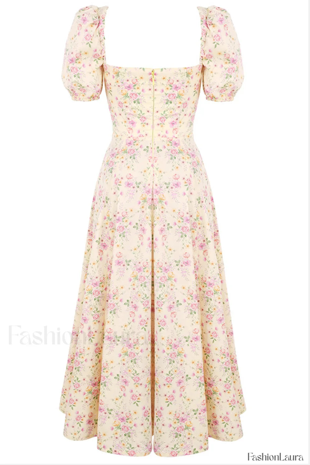 Floral Puff Sleeve Charming Boho Midi Dress