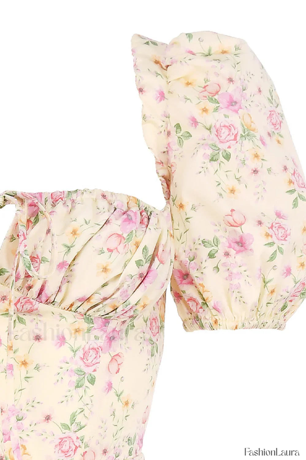 Floral Puff Sleeve Charming Boho Midi Dress