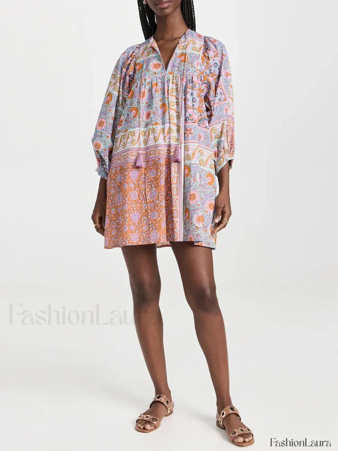 Floral Puff-Sleeve Shirt Boho Dress