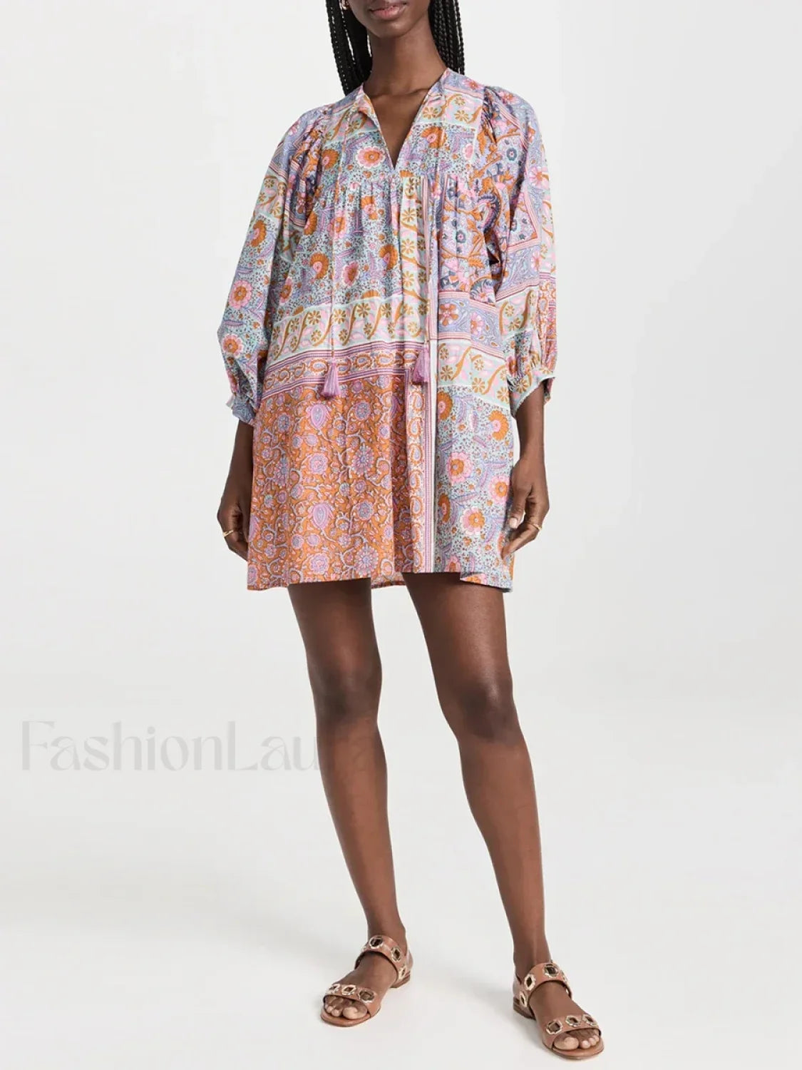 Floral Puff-Sleeve Shirt Boho Dress