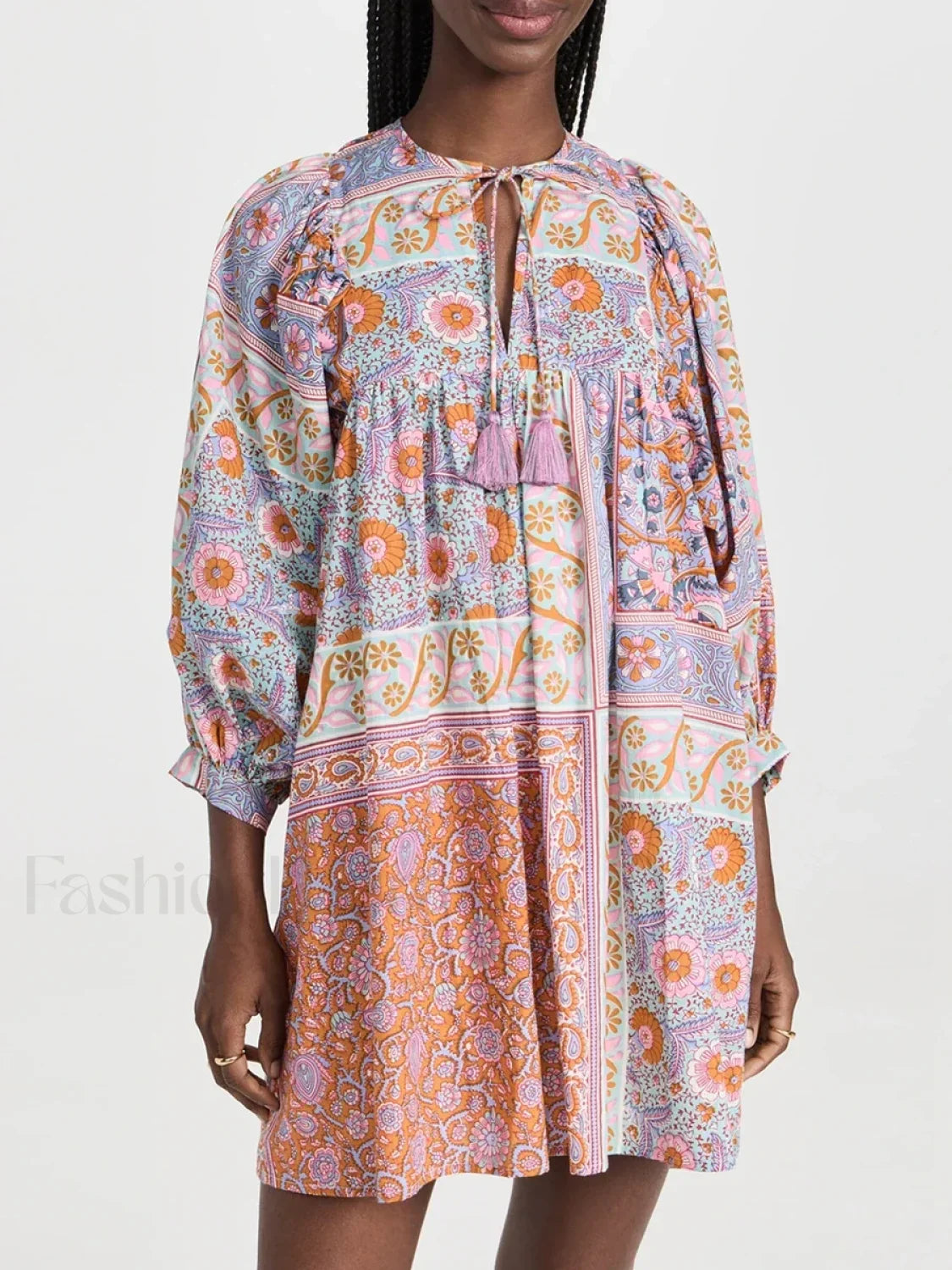 Floral Puff-Sleeve Shirt Boho Dress