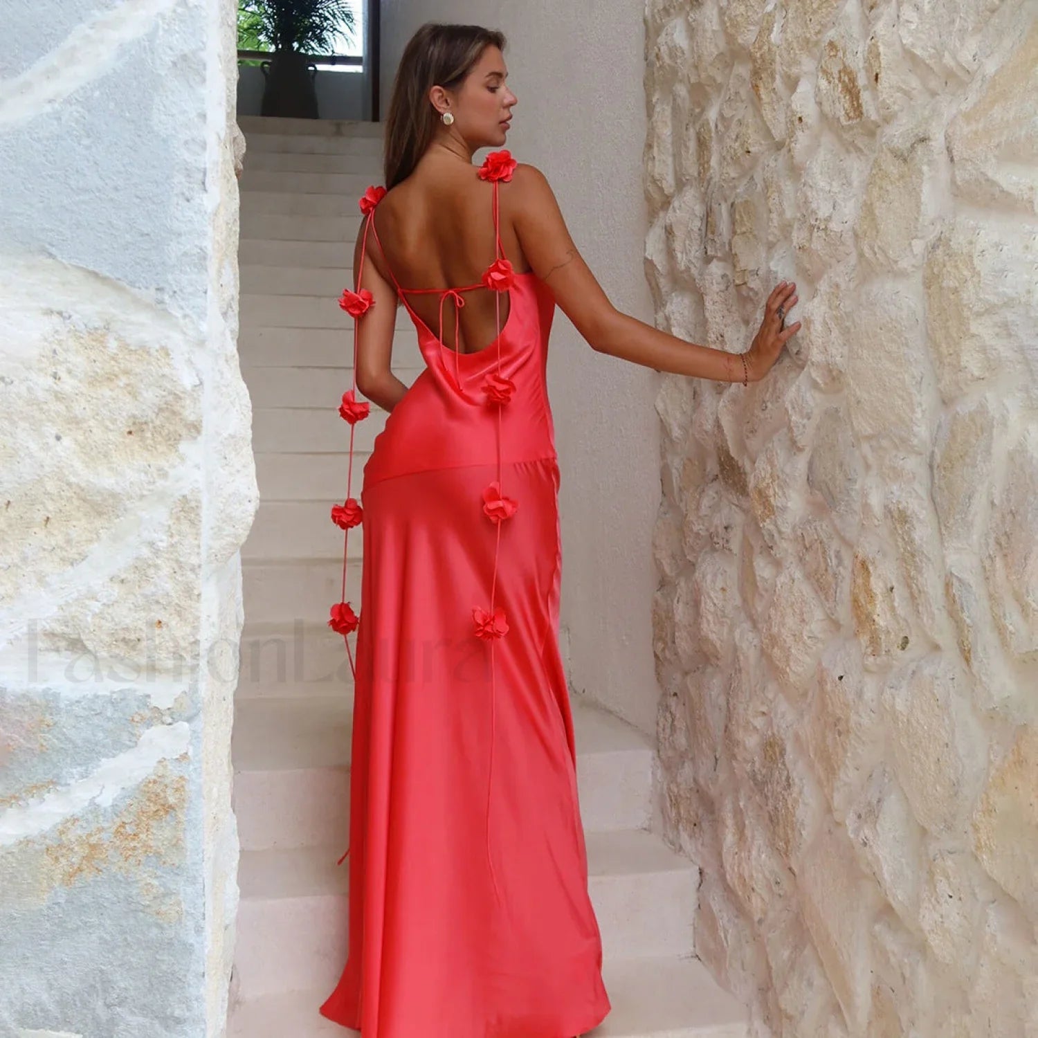 Floral Strappy Backless Slim Fit Hip-Wrap Maxi Dress