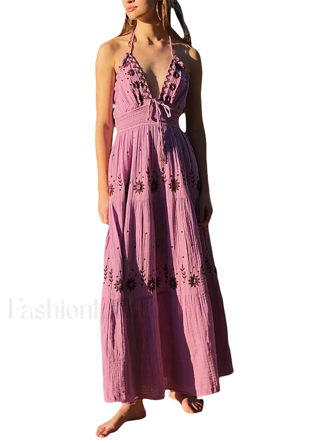 Floral Tie-Up Halter Boho Dress
