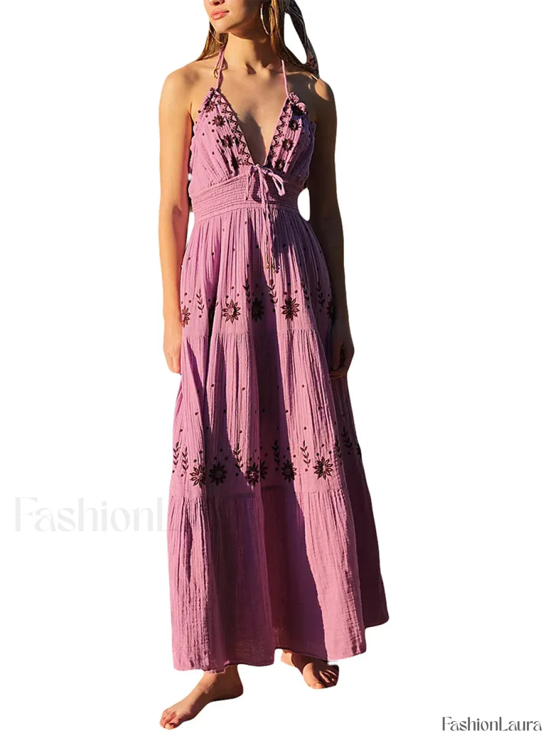 Floral Tie-Up Halter Boho Dress