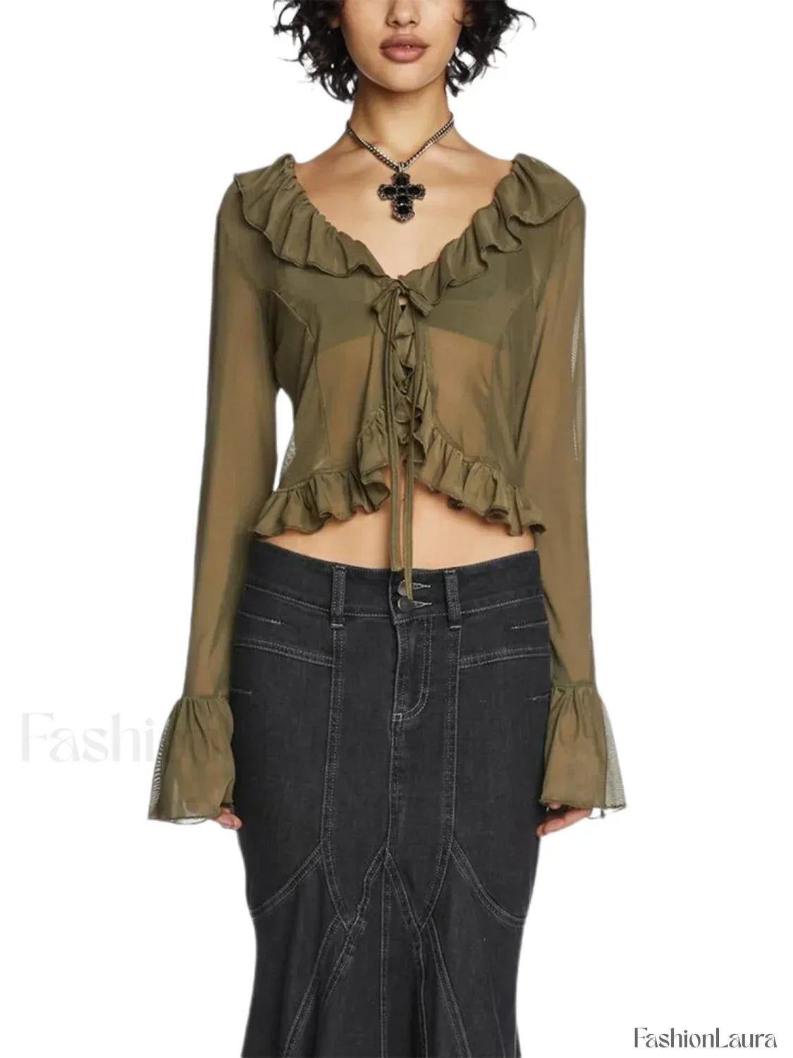 Floral V-Neck Sleeve White Tops Clothes Blouse