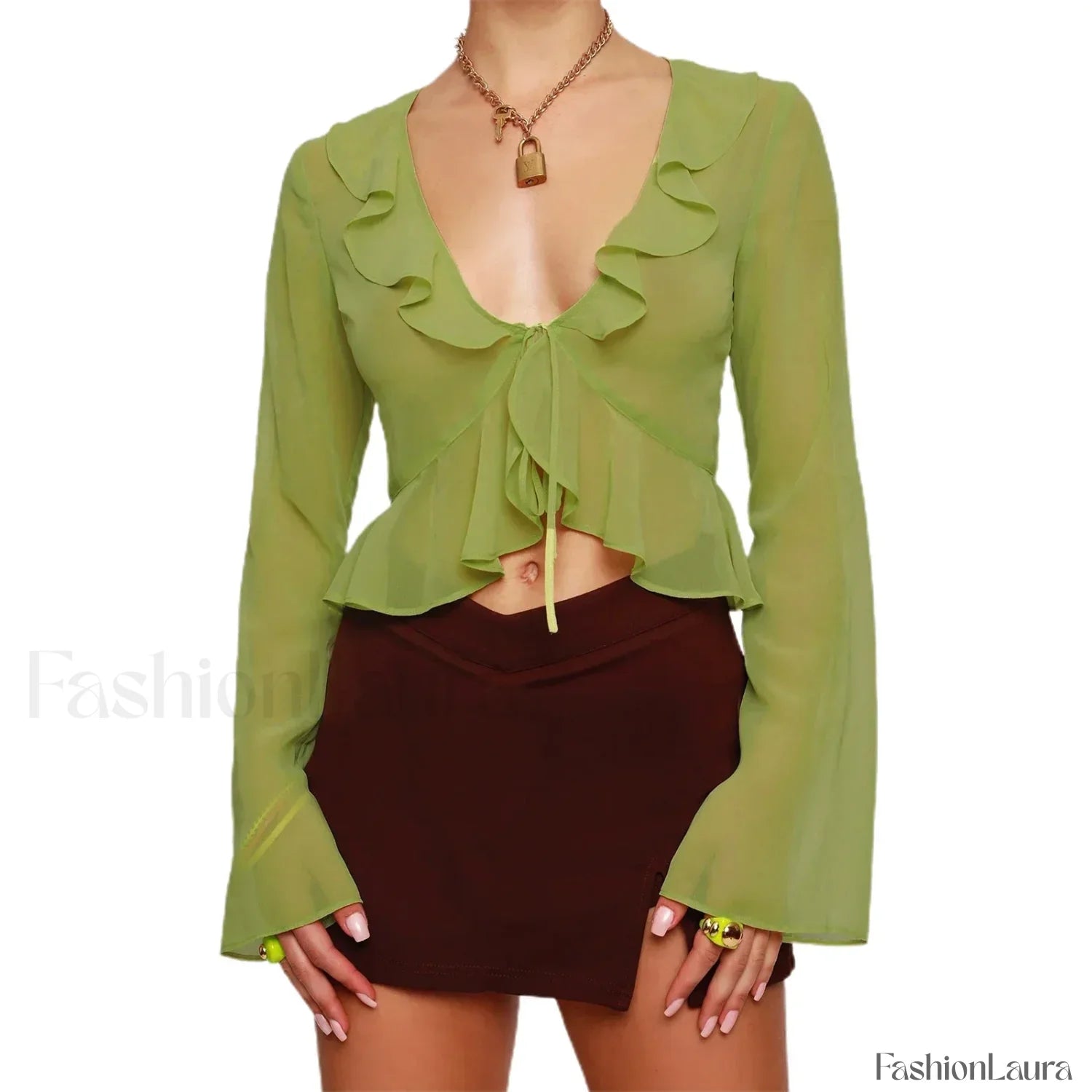 Floral V-Neck Sleeve White Tops Clothes Blouse