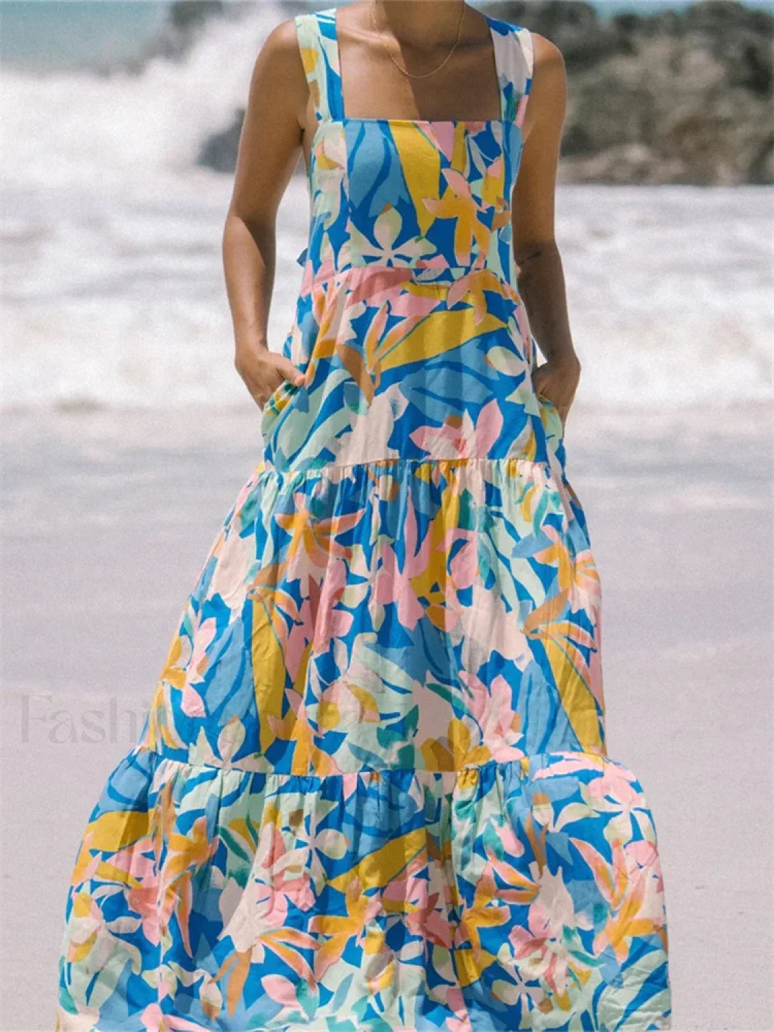 Floral Wide Strap A-Line Maxi Dress