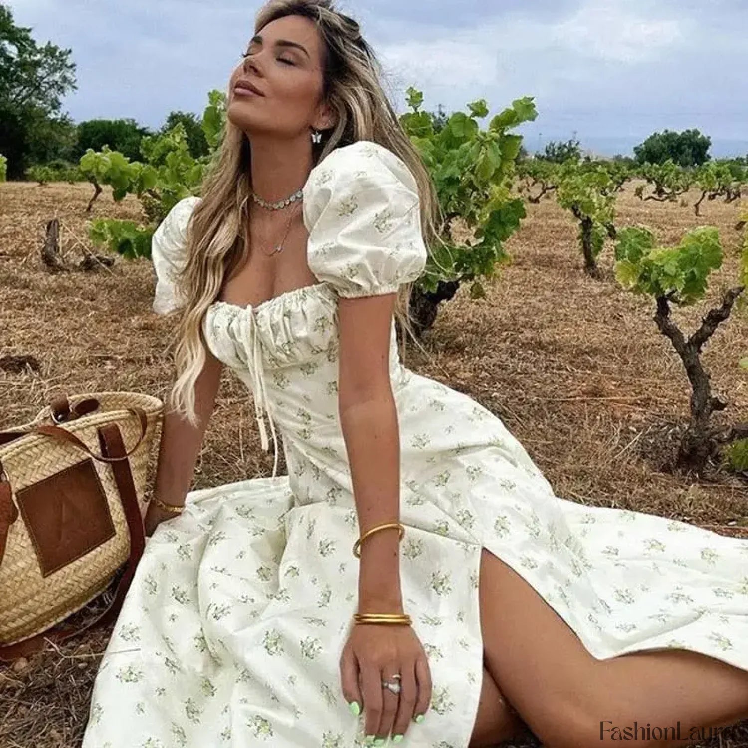 Flower Short Sleeve Maxi Dress