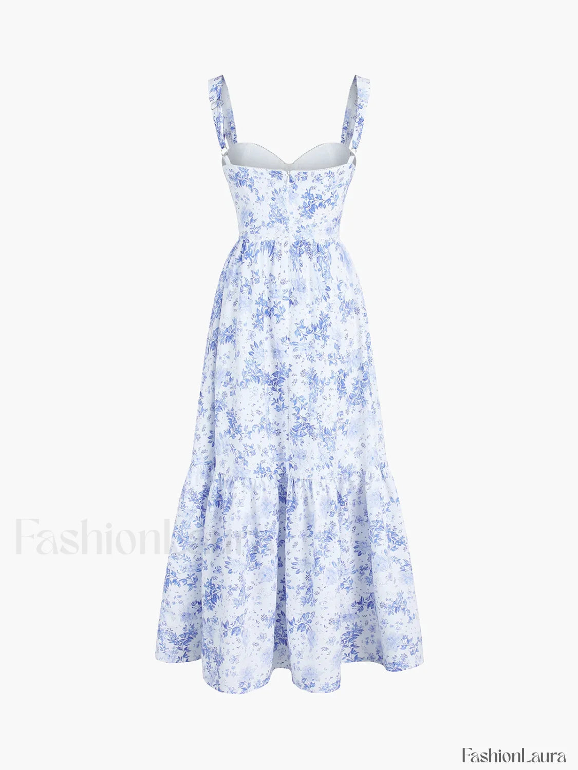 Forget Me Not Floral Pockets Zippered Long Dress