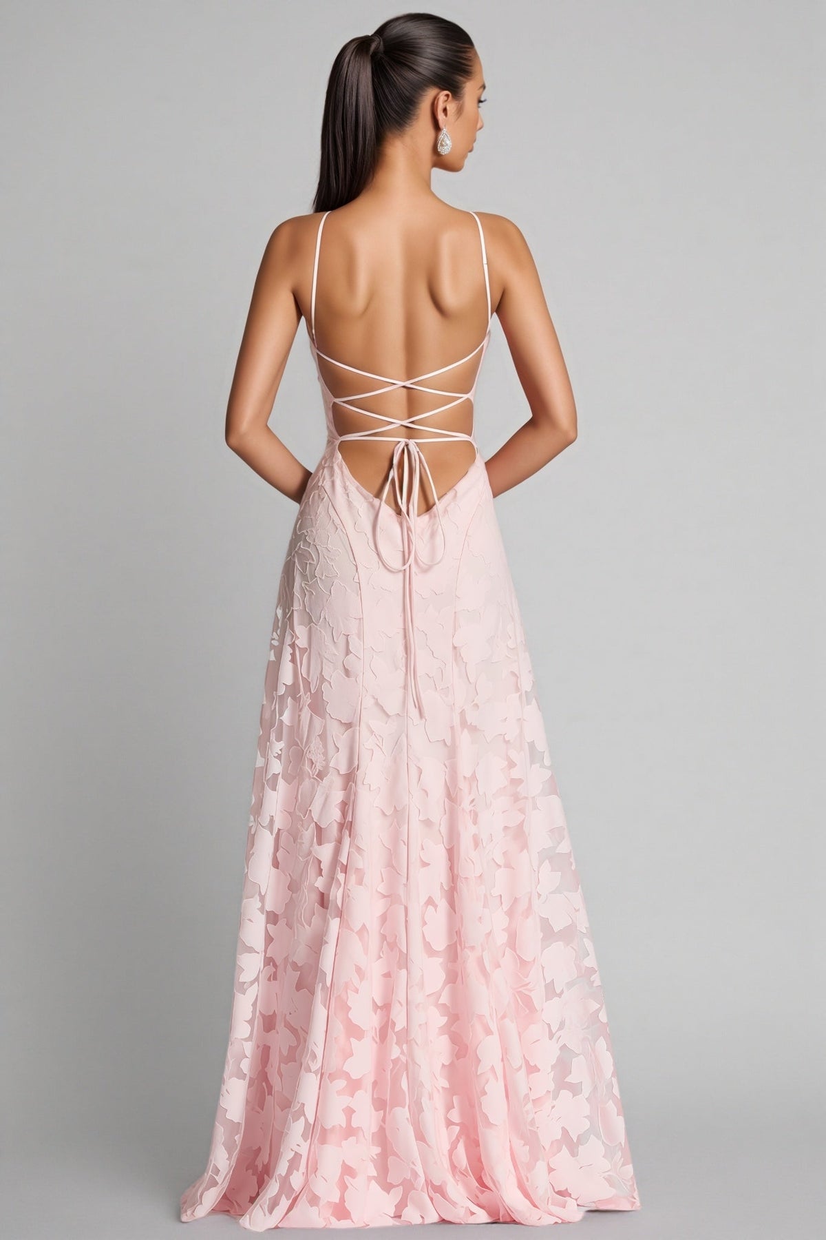 Floral Burnout Mesh Cowl Neck Spaghetti Strap A-Line Maxi Gown 4