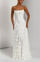 Floral Lace Spaghetti Strap Mermaid Maxi Gown Wedding 5