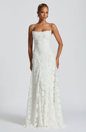 Floral Lace Spaghetti Strap Mermaid Maxi Gown Wedding 11