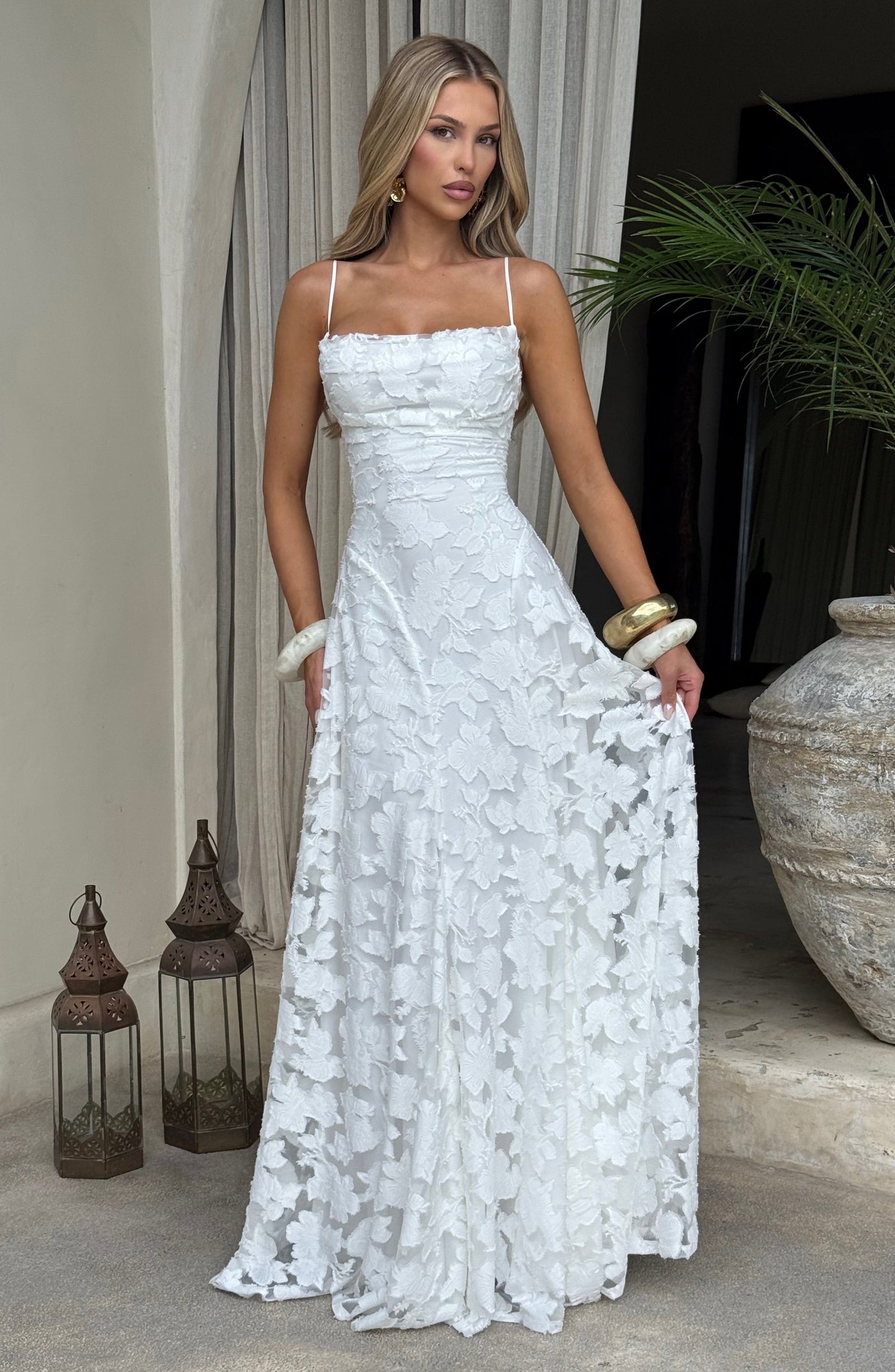Floral Lace Spaghetti Strap Mermaid Maxi Gown Wedding 3
