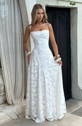 Floral Lace Spaghetti Strap Mermaid Maxi Gown Wedding 12