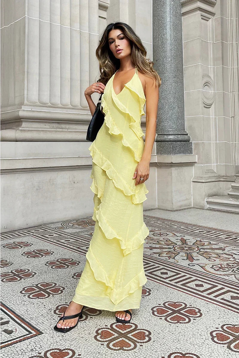 Beatriz Chic Maxi Dress Lemon Designer Edit
