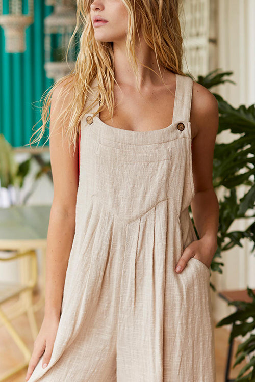 Adjustable Straps Pockets Wide Leg Jumpsuits