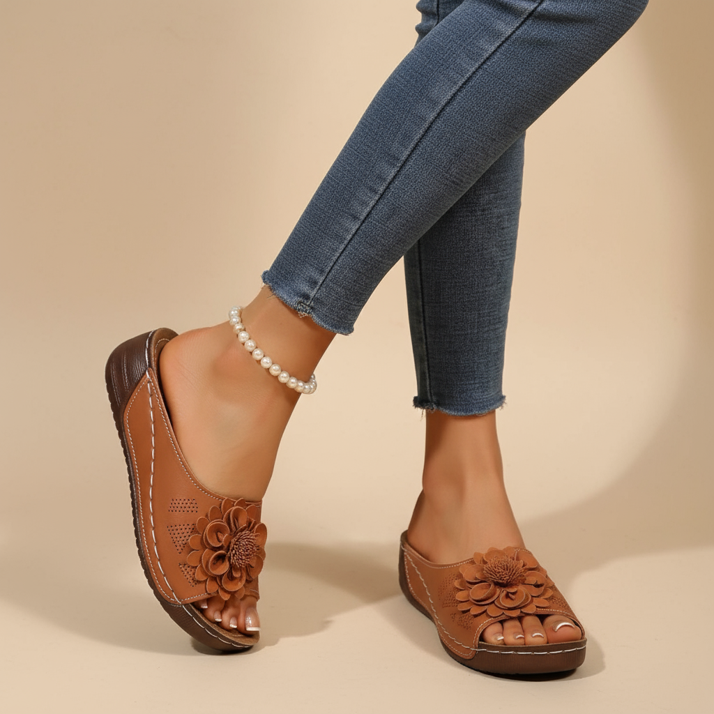 Open Toe Flower Wedge Slide Sandals