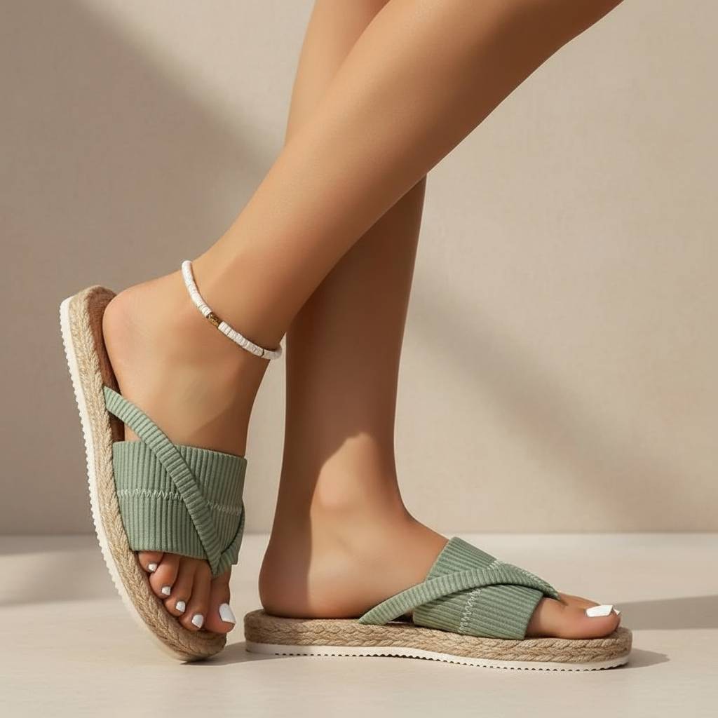 Open Toe Cross Band Espadrille Flat Slides