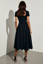 Scalloped Neck Short Sleeve Fit and Flare Midi Dress 2