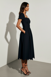 Scalloped Neck Short Sleeve Fit and Flare Midi Dress 3