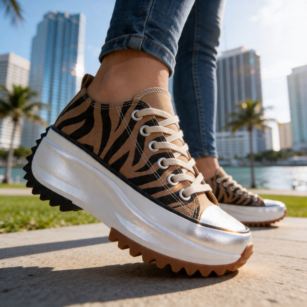 Zebra Print Lace Up Chunky Platform Sneakers
