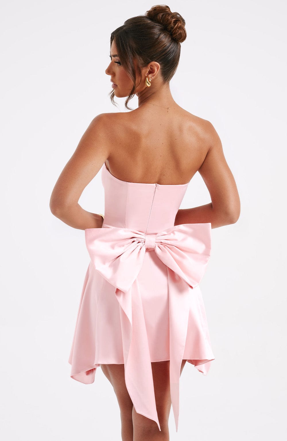 Satin Strapless Oversized Bow Back A-Line Mini Dress 7