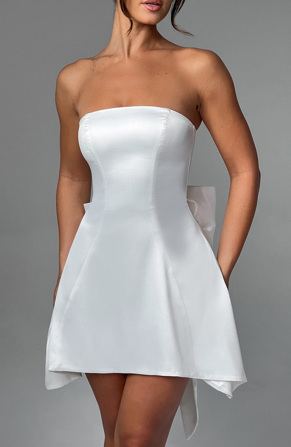 Satin Strapless Bow Back Fit and Flare Mini Dress 4