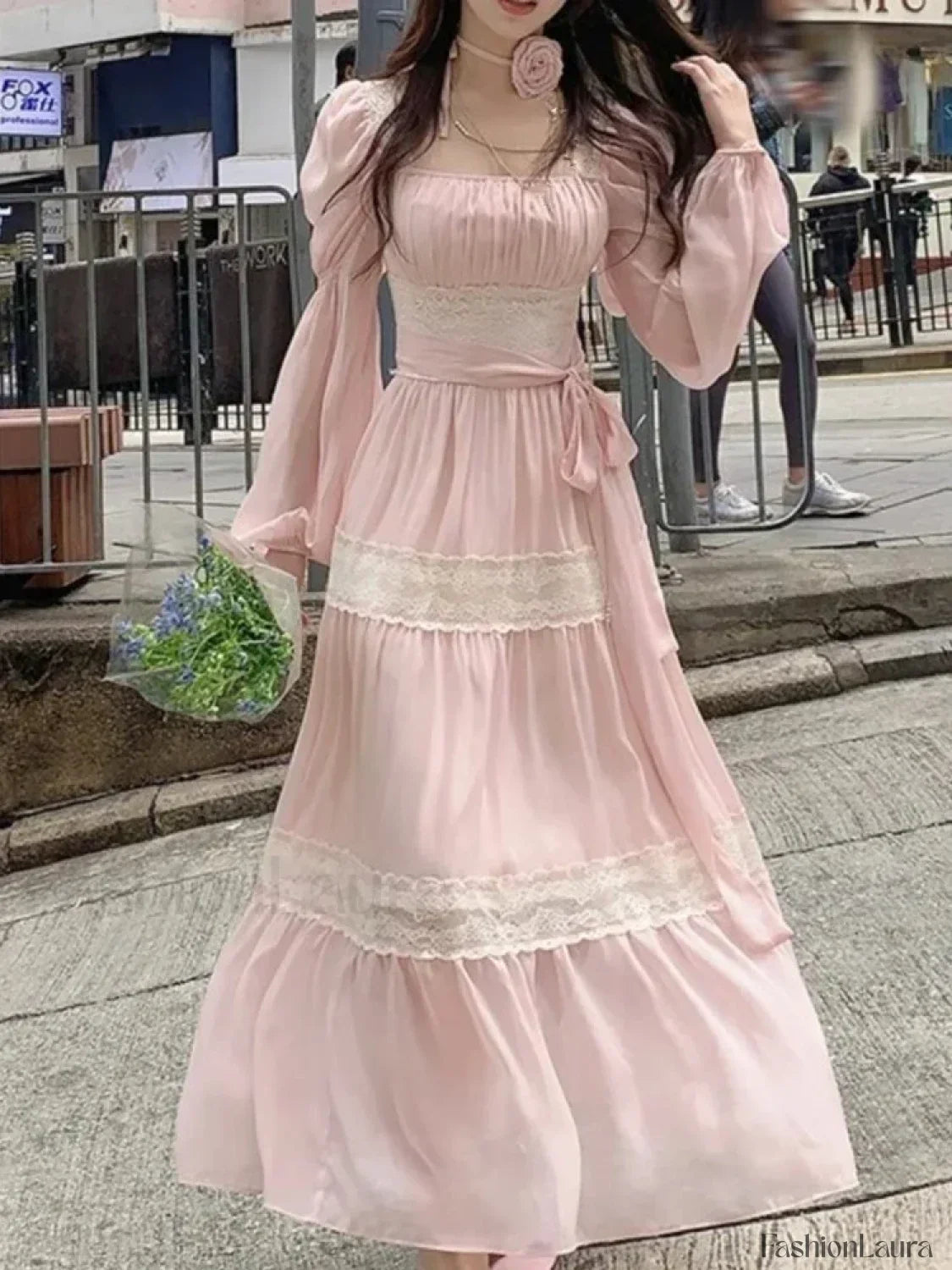 French Elegant Lace Solid A-Line Evening Party Midi Dress