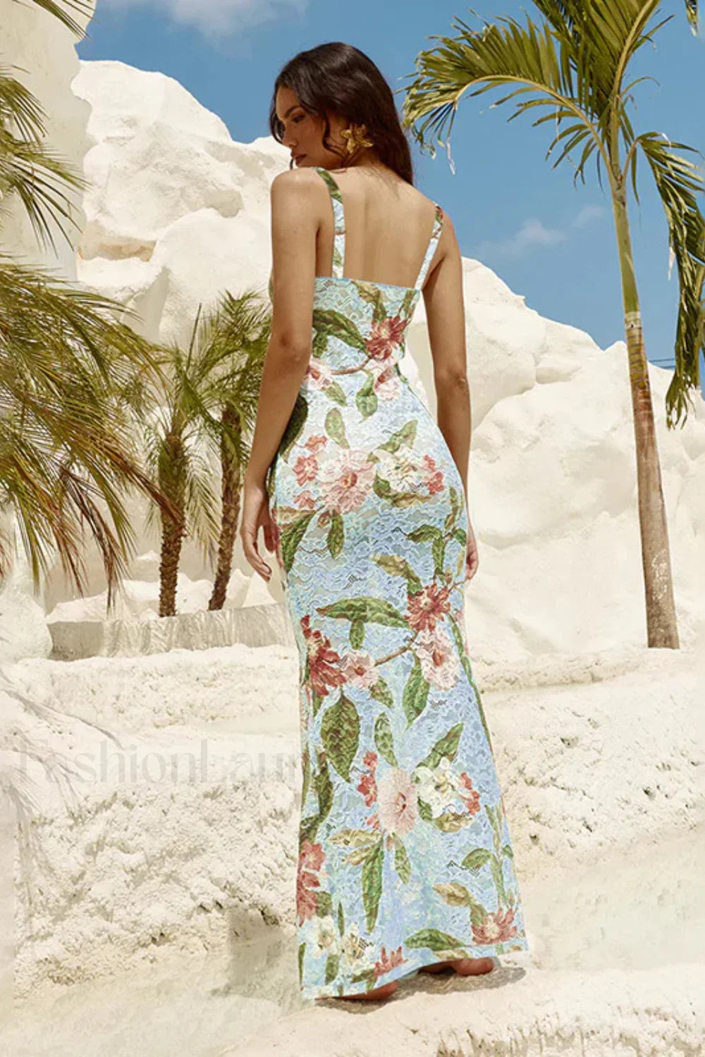 French Retro Lace Vest Sleeveless Printed Floral Dress