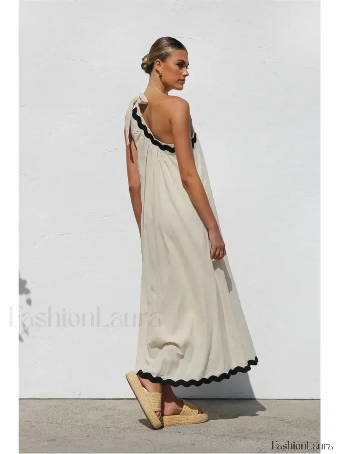 French Sloping-Shoulder Boho Dress