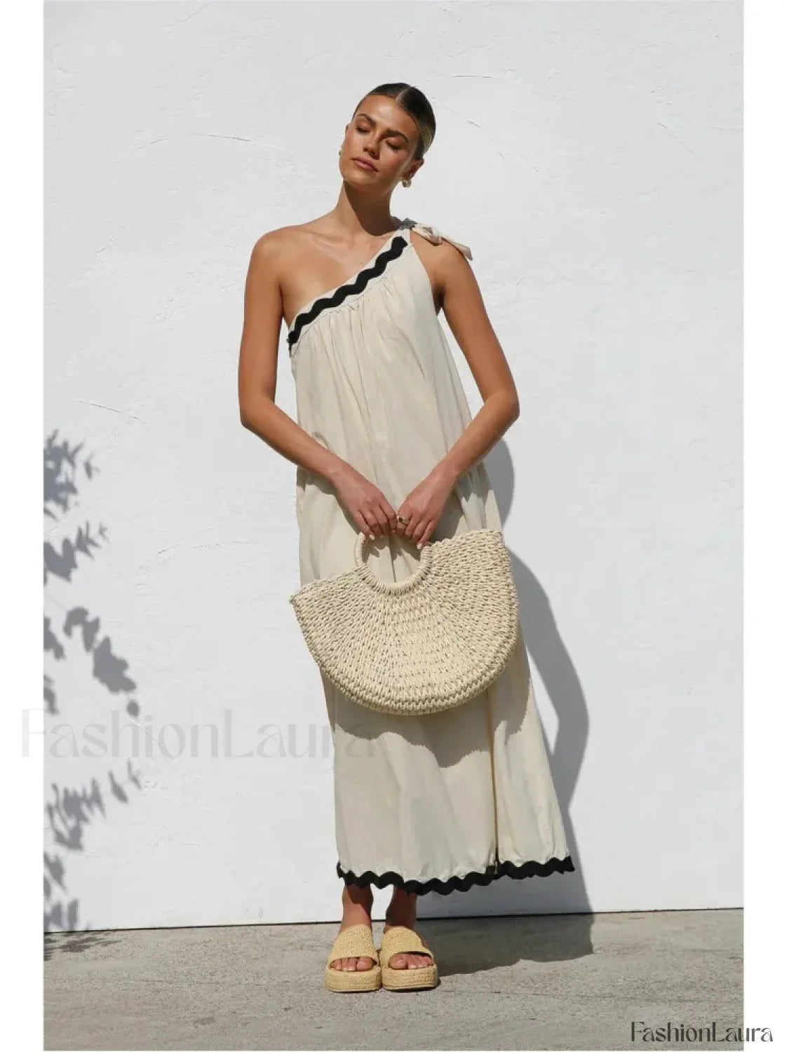 French Sloping-Shoulder Boho Dress
