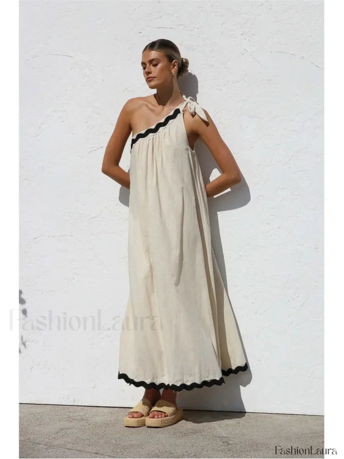 French Sloping-Shoulder Boho Dress
