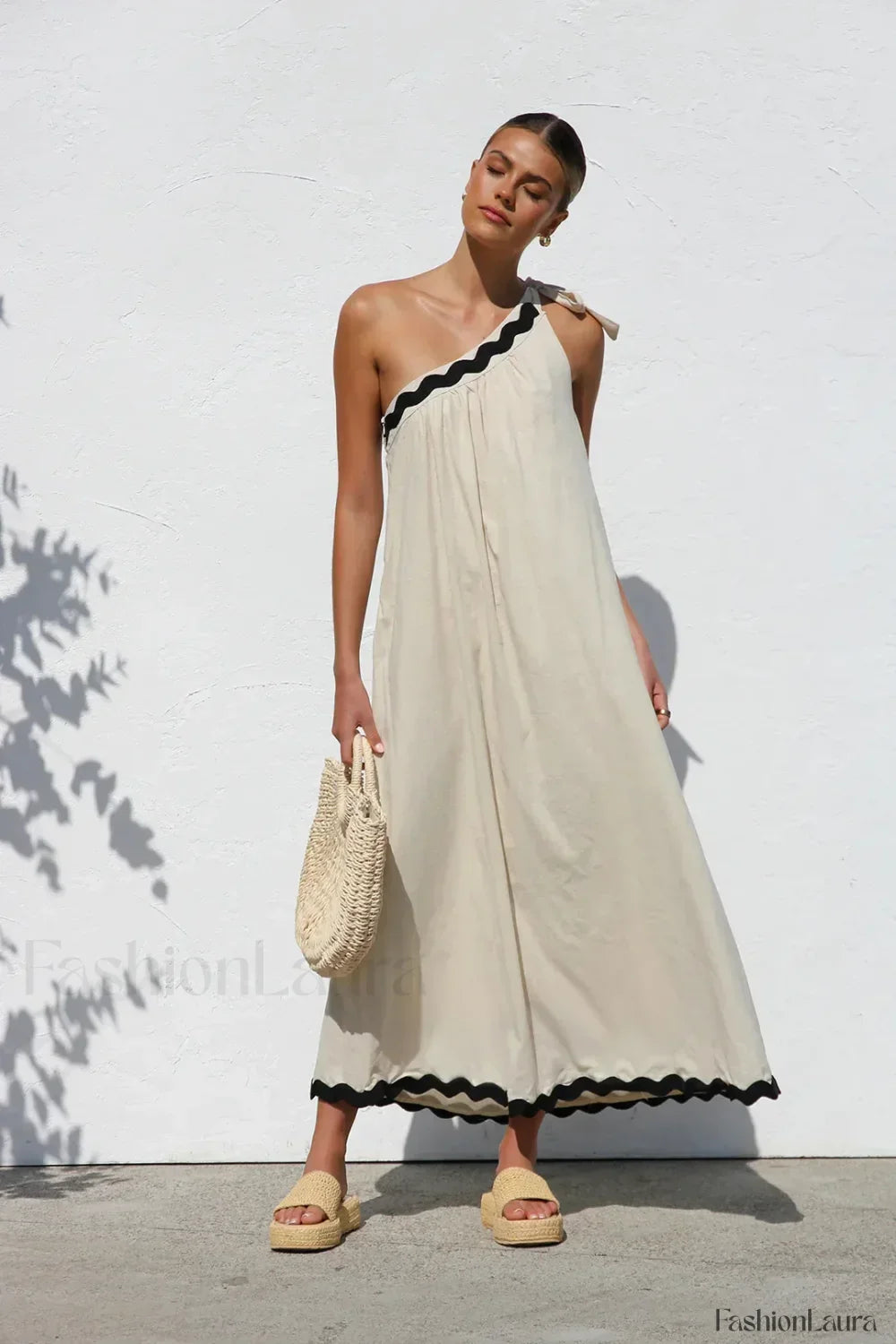 French Sloping-Shoulder Boho Dress