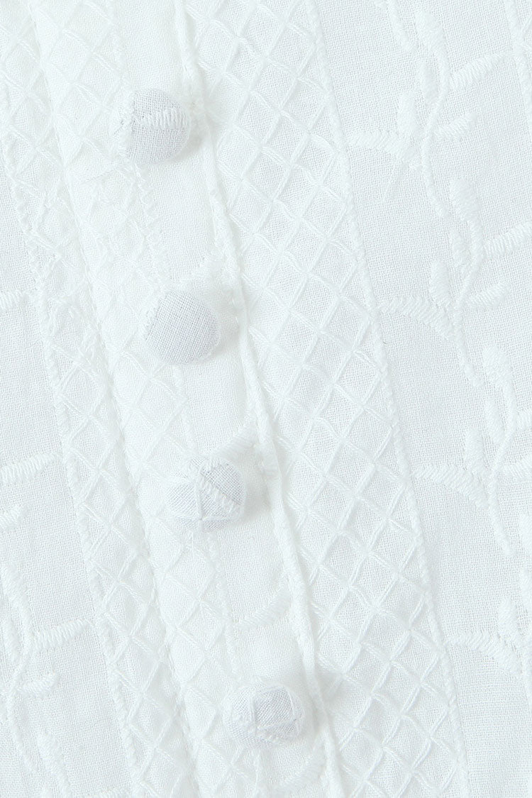 French Style Embroidered Boat Neck Button Up Drop Waist Party Mini Sundress