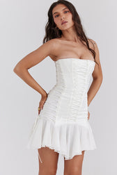 French Style Strapless Lace Up Hanky Mermaid Ruffle Tulle Party Mini Dress 2