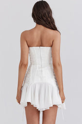 French Style Strapless Lace Up Hanky Mermaid Ruffle Tulle Party Mini Dress 4