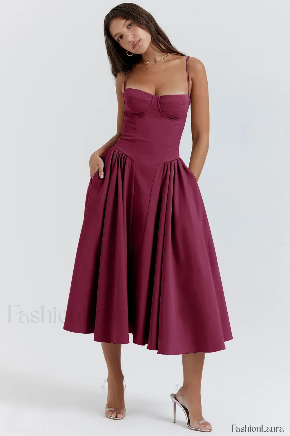 French Vintage Strap Midi Dress