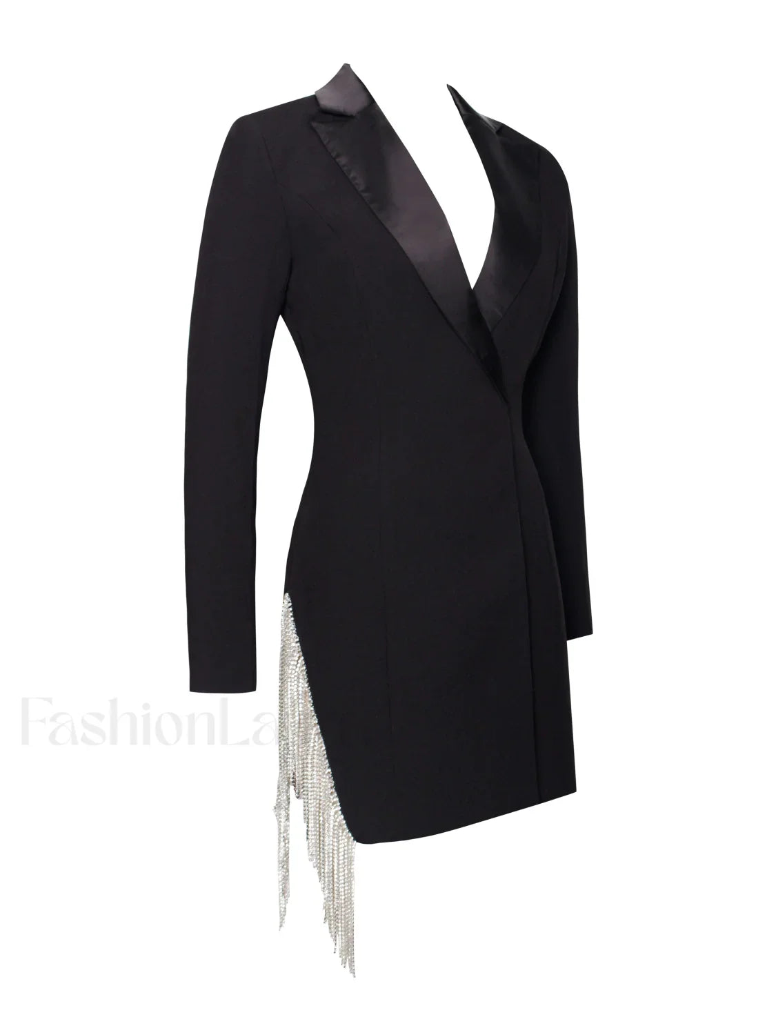 Freya Black Crystal Charming Fringe Blazer Dress