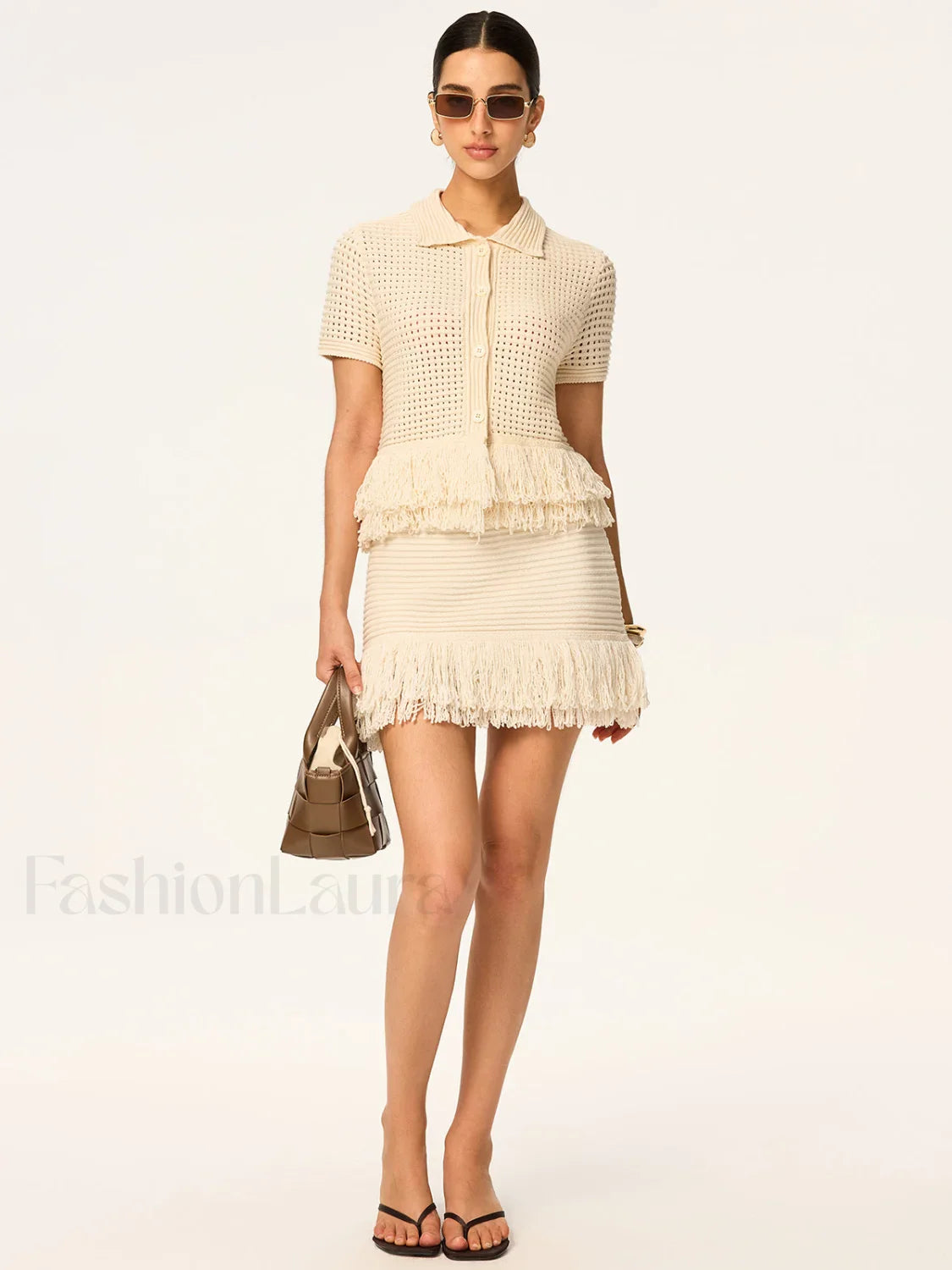 Fringed Knit Mini Skirt Off White / XS Sweater Skirts