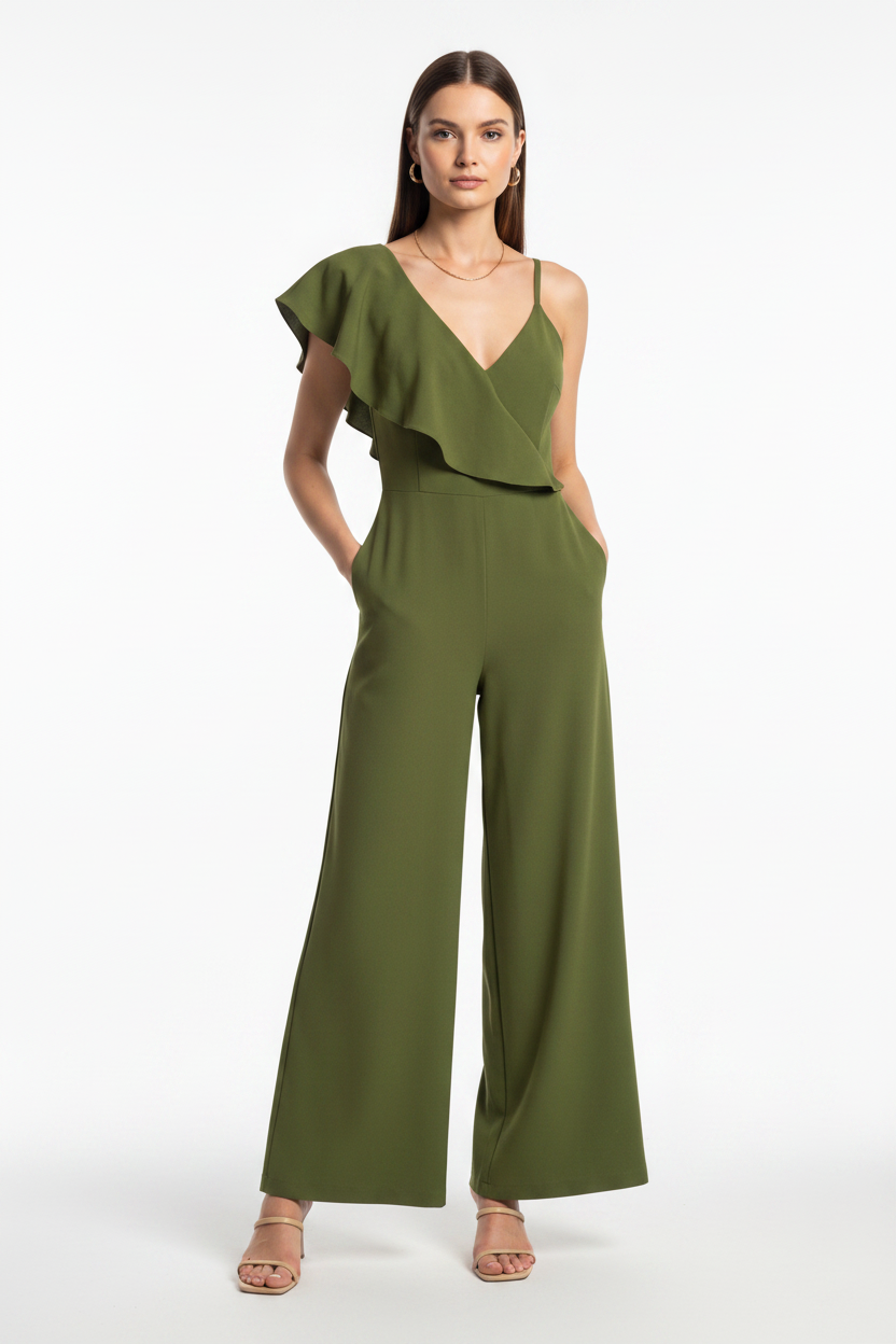 Violet Stylish Wide-Leg Jumpsuit with Pockets and Adjustable Straps