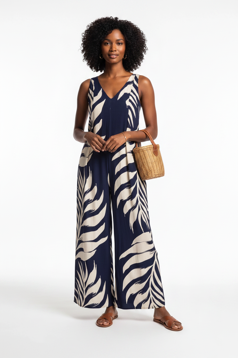 Stylish Tropical Print Jumpsuit for Women | Comfortable & Versatile