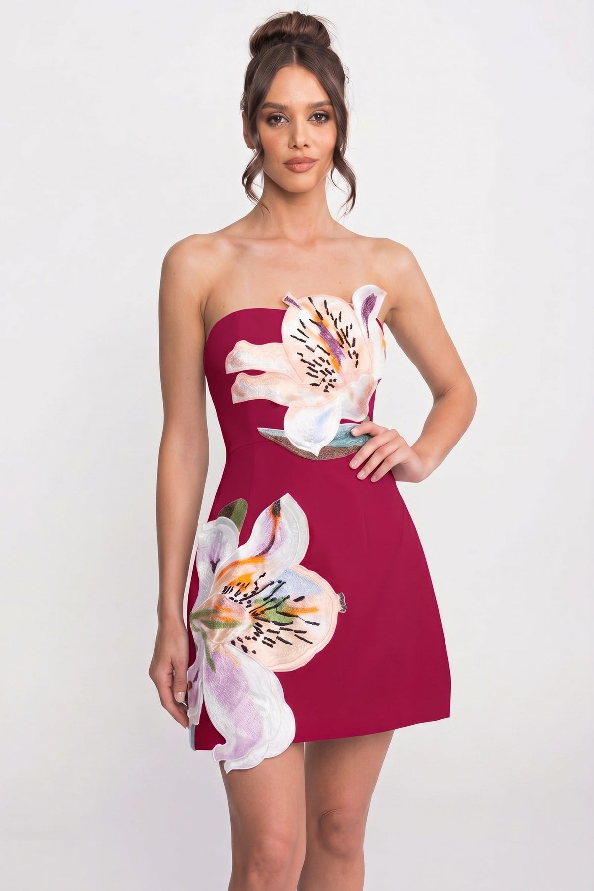 Strapless Lily Floral Print Cut Out Waist Mini Dress 3
