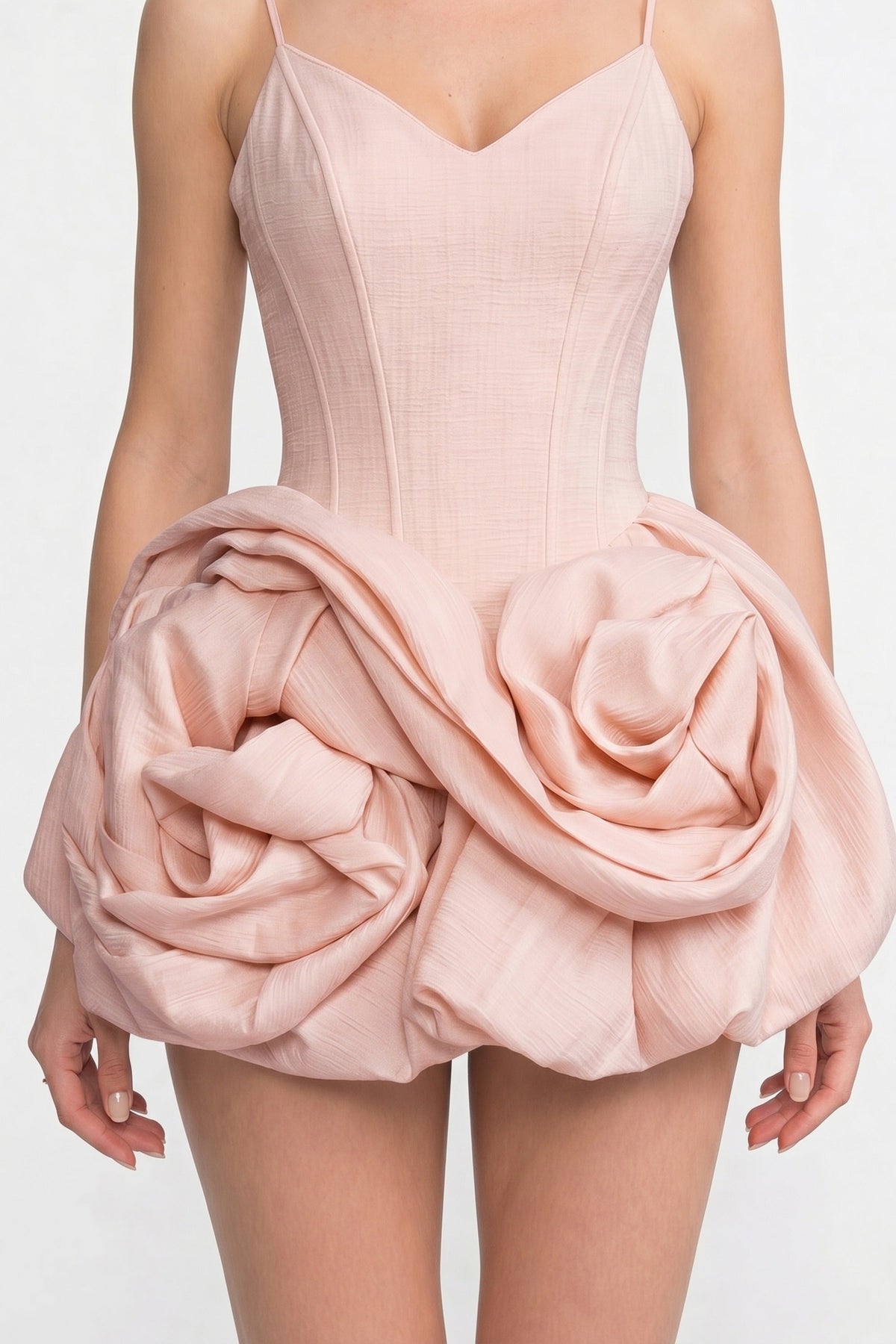 Spaghetti Strap V-Neck Corset Bodice Rosette Skirt Mini Dress 4