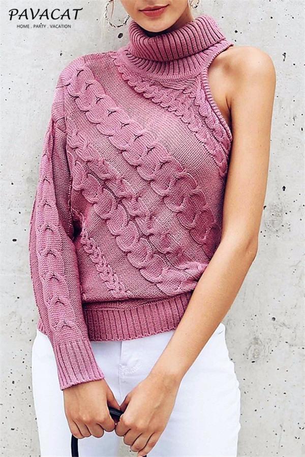 Frost Cable Knit One Sleeve Sweater - White