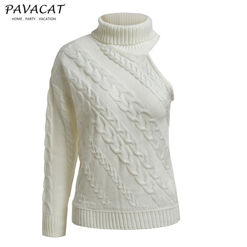 Frost Cable Knit One Sleeve Sweater - White